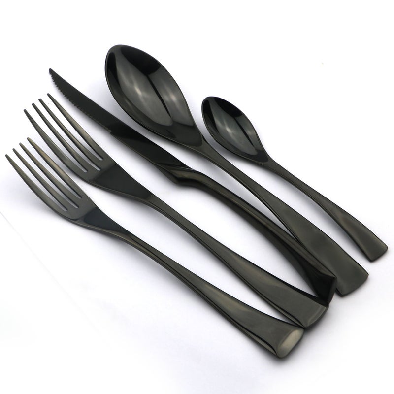 JANKNG 20-Piece 18/10 Stainless Steel Serrated Steak Knife Flatware Set, Mirror Polishing Black, Service for 4 - Image 2